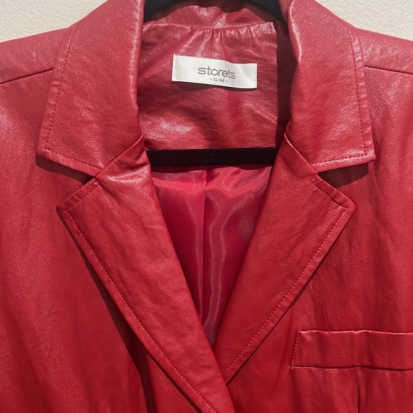 Storets Women’s Oversize Red/Burgundy
Faux Leather Blazer - Picture 3 of 7
